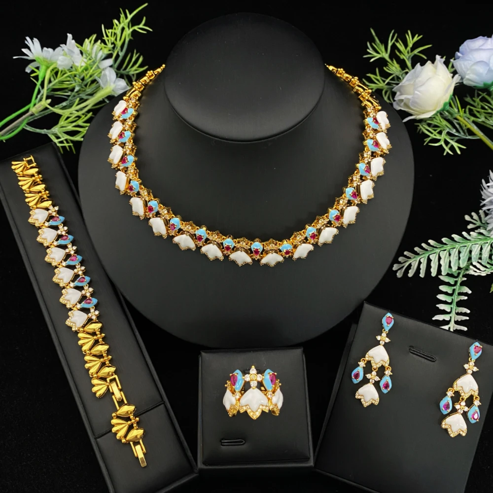 

JRH свадебная церемония позолоченный циркон женский комплект ювелирных изделий ожерелье серьги браслет кольцо полный комплект аксессуаров для невесты