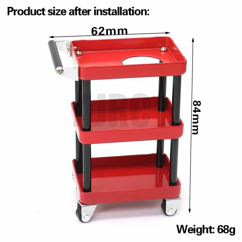 RC 3-Tier Tools Storage Trolley Mobile Workshop Garage Repair RC Accessory for 1/8 1/10 1/12 1/16 Scale RC Model Car Spare Parts