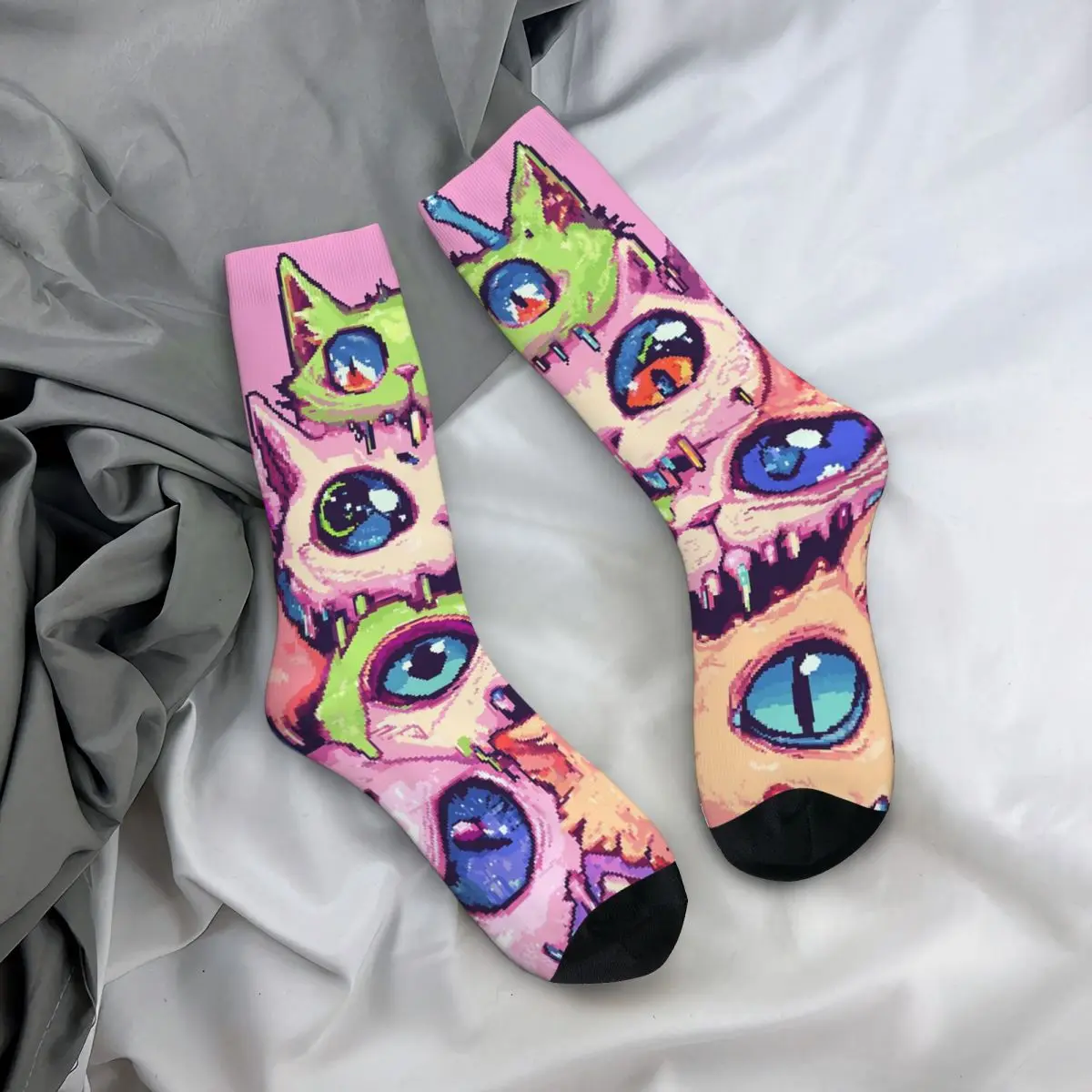 

All Seasons Crew Stockings Psychedelic Zombie Cat Cartoon Socks Harajuku Long Socks Accessories for Men Women Gifts