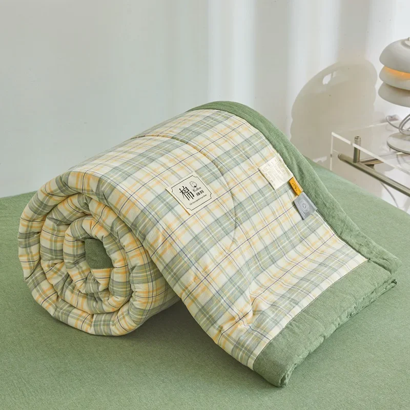 Nordic Plaid Summer Thin Quilt Skin-Friendly Xinjiang Cotton Air-Conditioned Quilt Core Single Quilted Comforter for Home Office