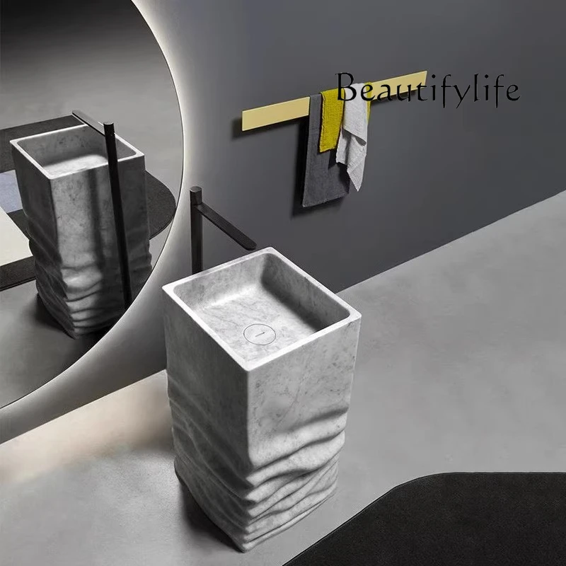 SS Natural Marble Column Basin Designer Villa Living Room Household Light Luxury Column Basin