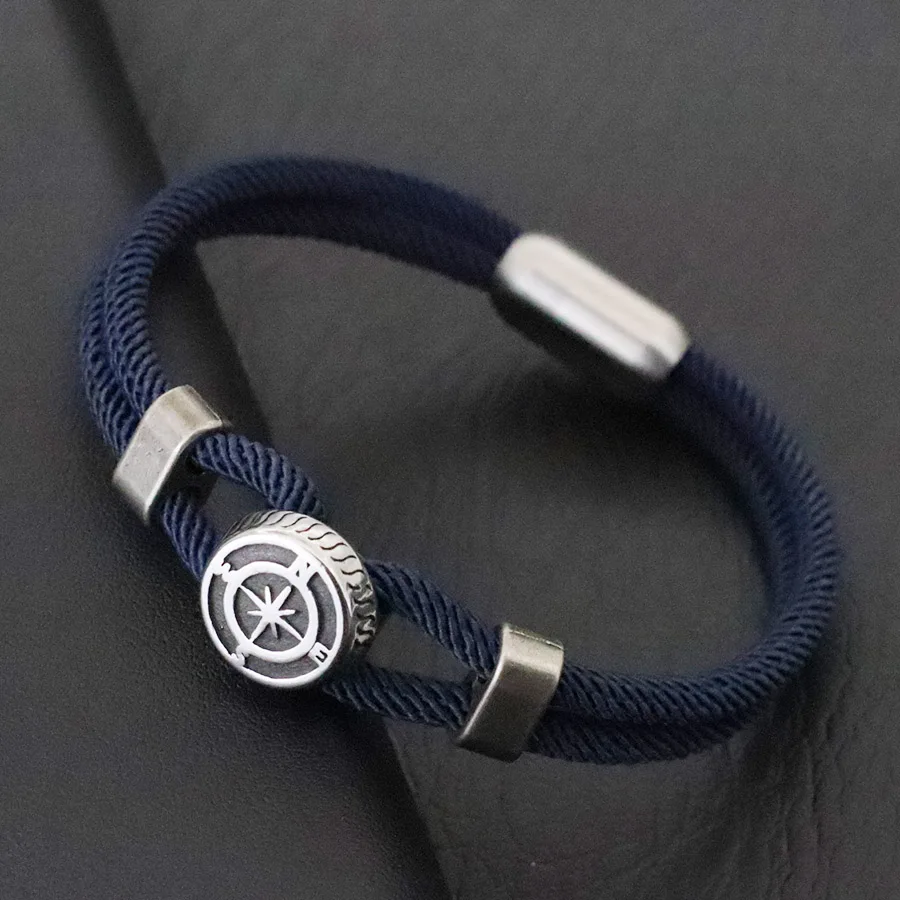 Pirate Style Nautical Compass Bracelet With Strong Magnetic Buckle Vintage Viking Bilayer Milan Rope Wrap Braslet Gift For Him