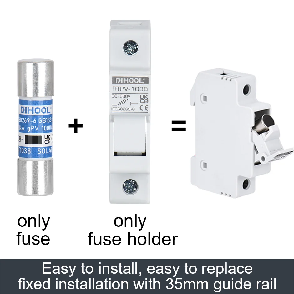 Dihool Solar fuse Holder DC Fuse 1000V 10A 15A 1500V 2A 10A 63A 40A 30A Photovoltaic Combiner Box  Photovoltaic Protection