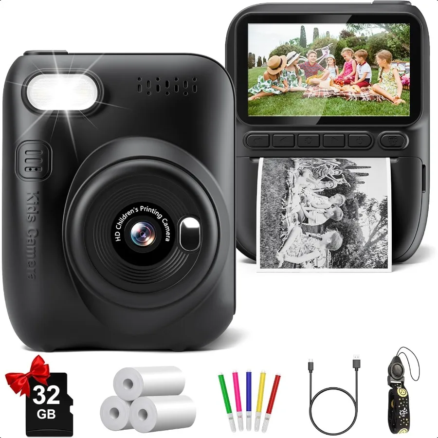 

Instant Print Camera for 3.0 HD 1080P Digital Video Cameras with 3 Rolls of Printer Paper for Toddler Birthday Gifts Toy for Gi