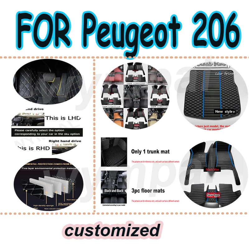 

LUXURY Car Floor Mats For Peugeot 206 206+ 1998~2013 Carpets Rugs Luxury Leather Mat