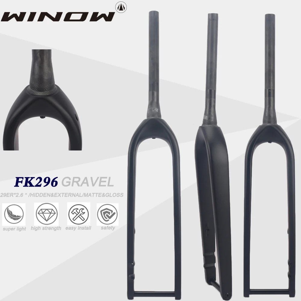 

Winow Gravel Bike Fork Bicycle Front Fork Carbon Fiber Gravel Boost Fork 29er*2.6＂110*15mm Thru Axle 45mm Offset External Cable