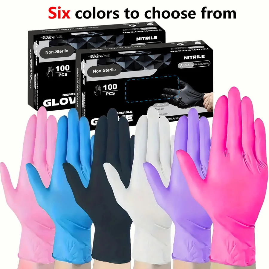 100 pieces of instant nitrile pads, waterproof food-grade work gloves, kitchen housework nitrile gloves in English bags