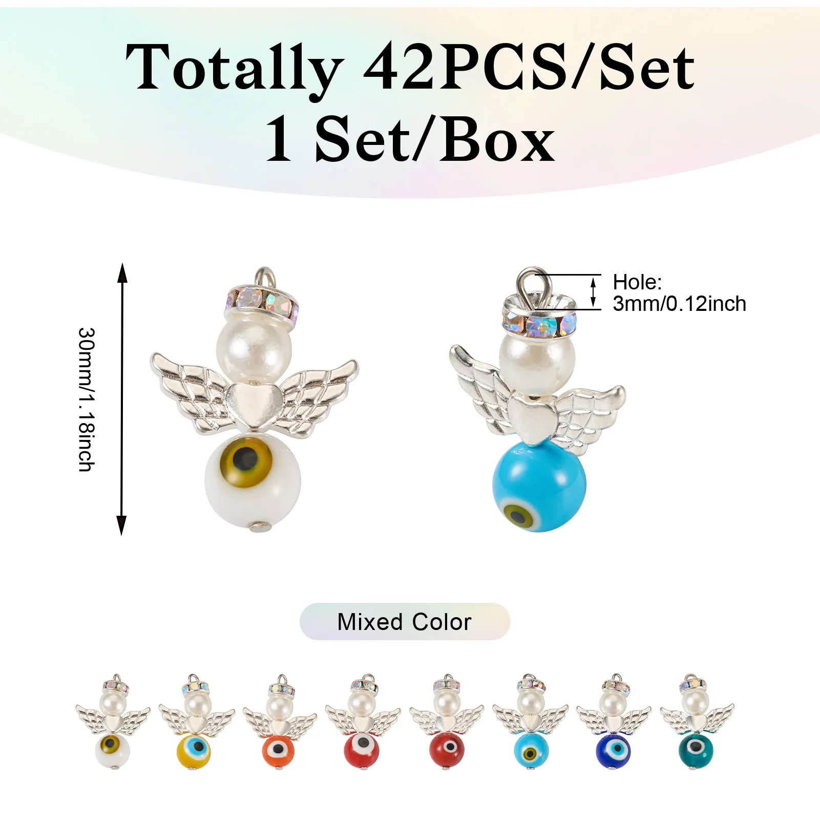 42pcs Fairy Angel Wings Charms Evil Eye Lampwork Pendants for Jewelry Making Necklace Bracelet Earrings Accessories DIY Craft