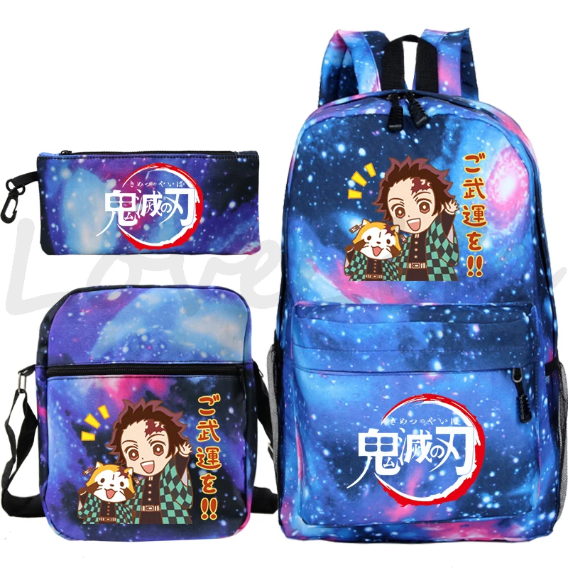 Anime Demon Slayer Kamado Tanjiro plecak 3 sztuk/zestaw chłopcy dziewczęta studenci najwyższej jakości Bookbag śmieszne kreskówki torby szkolne dla