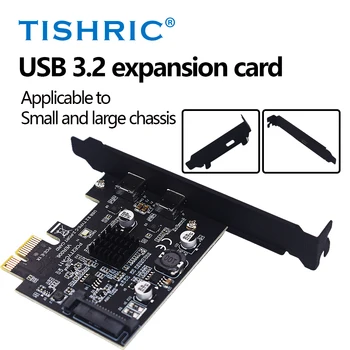 Tarjeta de expansión TISHRIC PCIE USB3.2 Gen2 10Gbps PCIE 1X a adaptador de puerto tipo C Dual controlador PCI Express 1X a 16X tarjetas adicionales 1