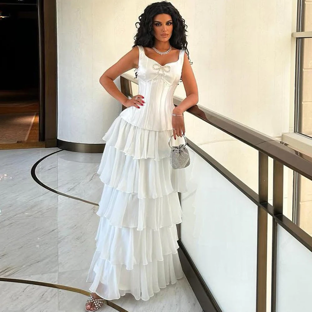 

Customized Ruffles Evening Dress with Bow Corset Spaghetti Straps Elegant Luxury Party Dresses for Women Long Cocktail Gowns