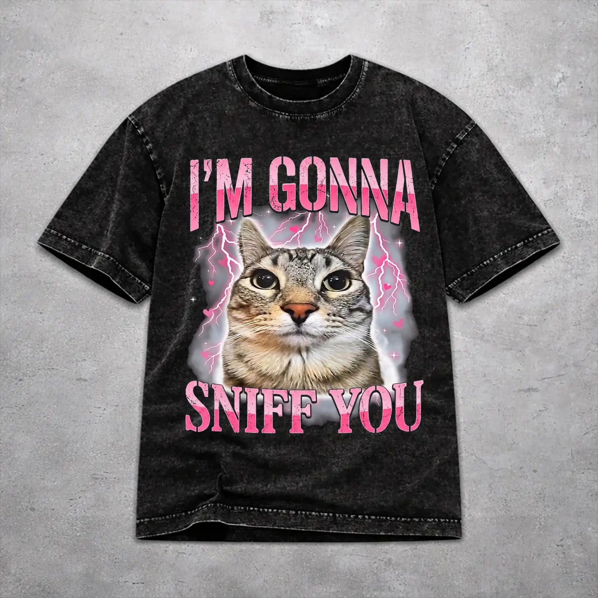 Vintage Men Women I'm Gonna Sniff You Funny Cat  Tee Shirt Washed Style  T Shirts Tops