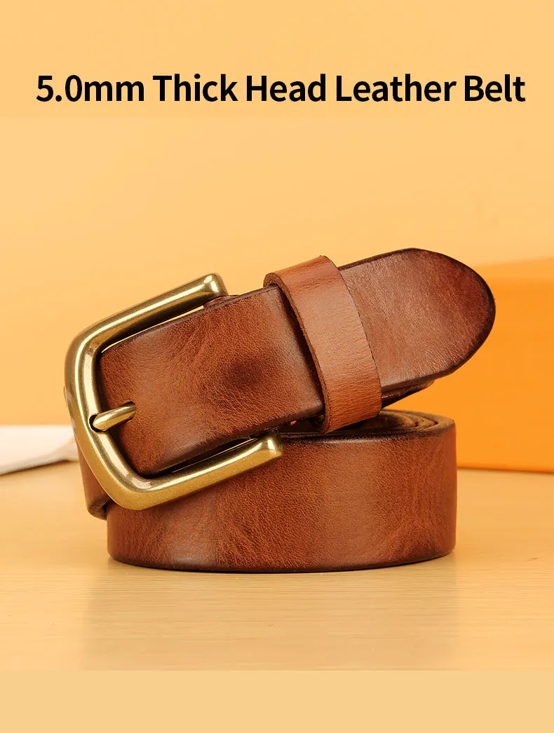 3,8 cm breiter Voll narben ledergürtel für Männer Italienischer Echt leder Casual Jeans gürtel 5mm dicker Herren-Hoch leistungs arbeits gürtel – Detail 1