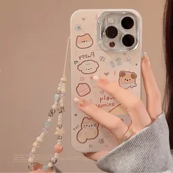 Cute Cat Puppy House Charm Phone Case with Lanyard for iPhone 16 15 14 11 13 12 Pro Max Plus Kawaii Doodle Phone Case Cover