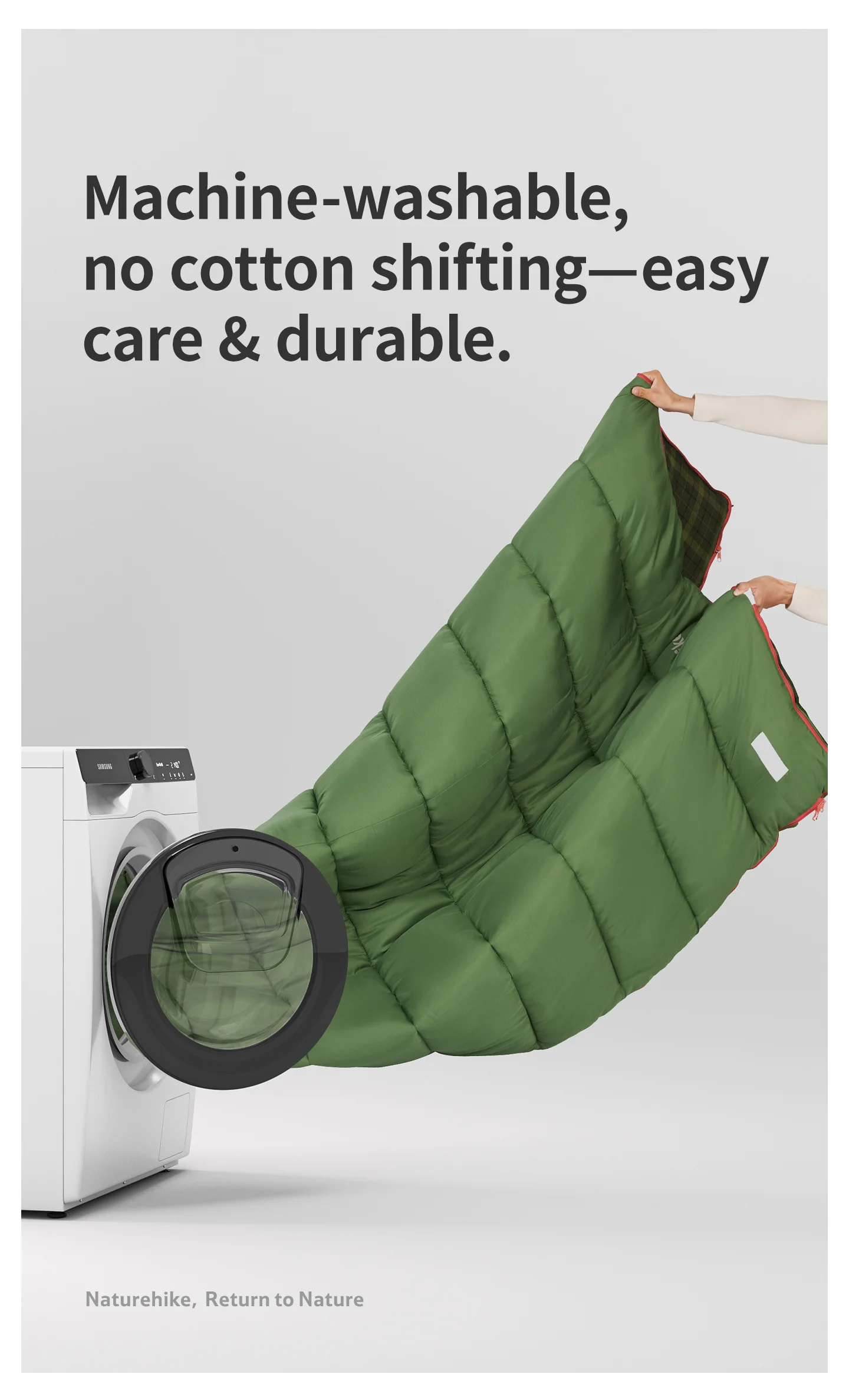 Naturehike 2026 Neuer Schlafsack mit Kapuze, große Seitenöffnungen, faltbar, doppellagig, warm, 4-Jahreszeiten-Camping-Schlafsack – Detail 9
