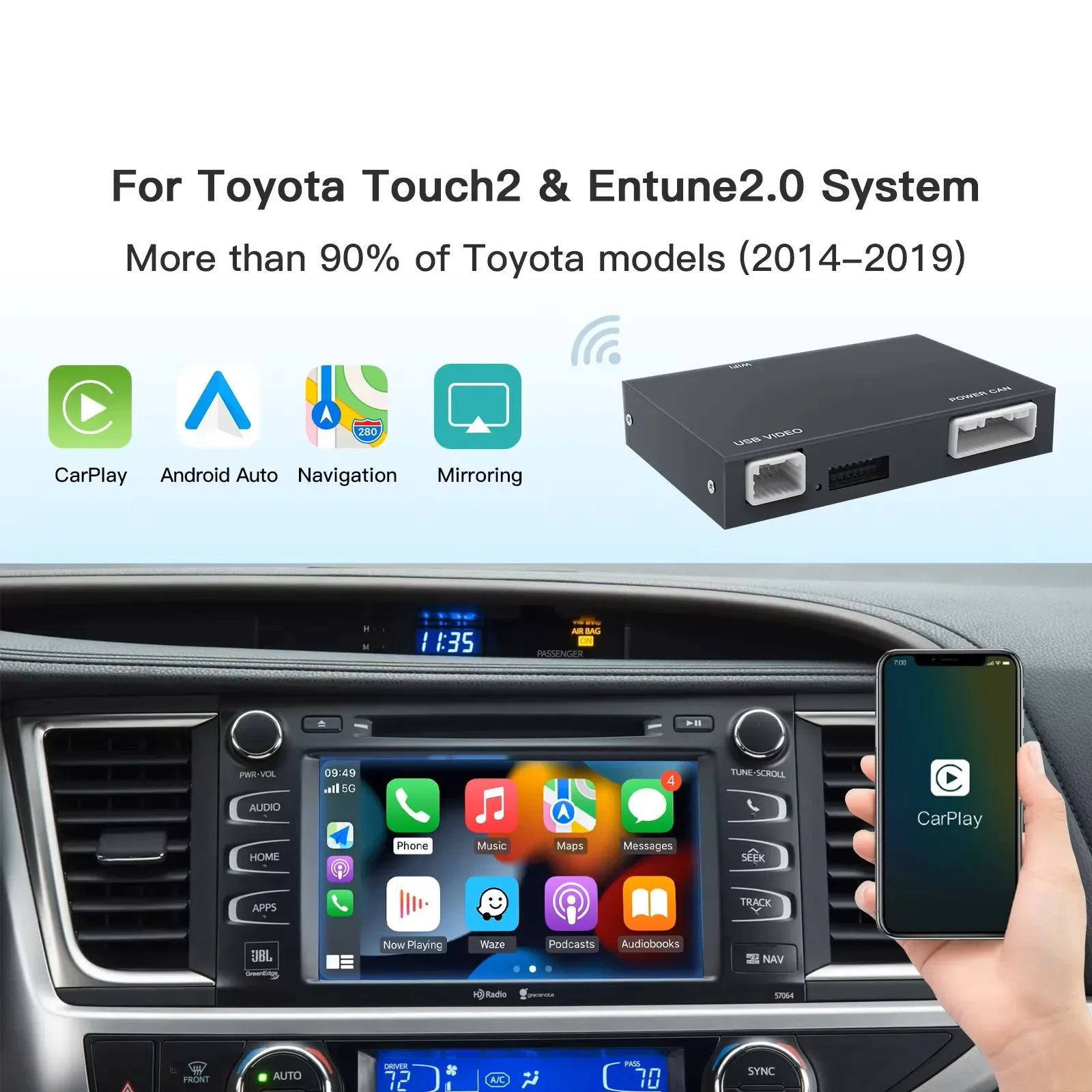 CARABC Wireless Carplay Android Auto For TOYOTA Touch 2 Entune 2.0 Highlander Tundra Sienna Prius Yaris Camry CHR Module