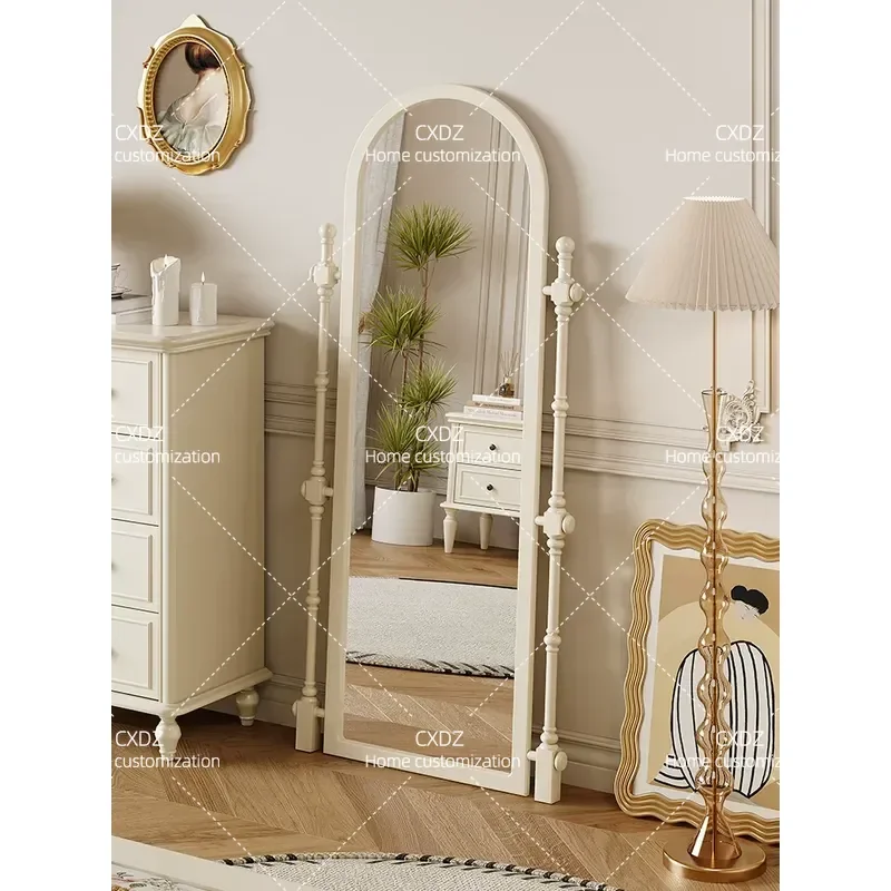 French Cream Style Solid Wood Full Length Mirror Bedroom High End Floor to Ceiling Mirror Household Removable Fitting Mirror