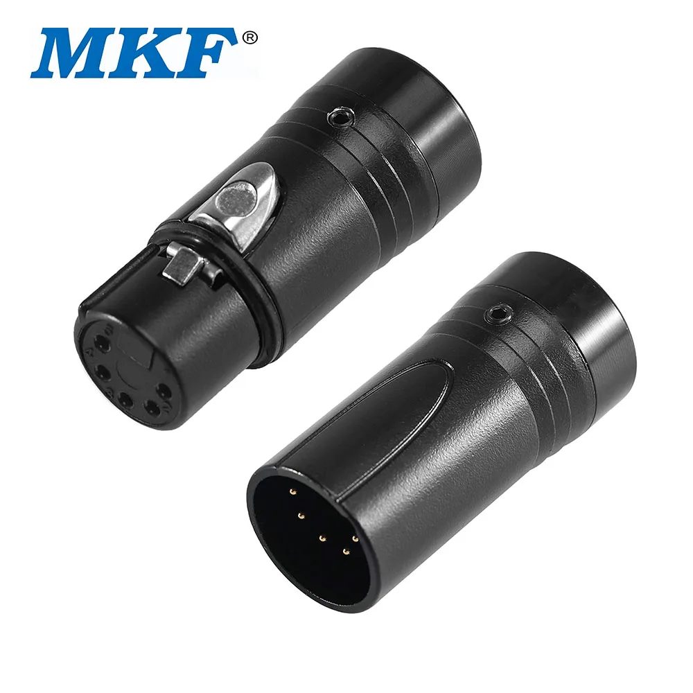 MKF Gold Plated 5 Pin DMX XLR Male Female Connector 90 Degree Right Angle Low Profile for DMX Stage Light LED Cable