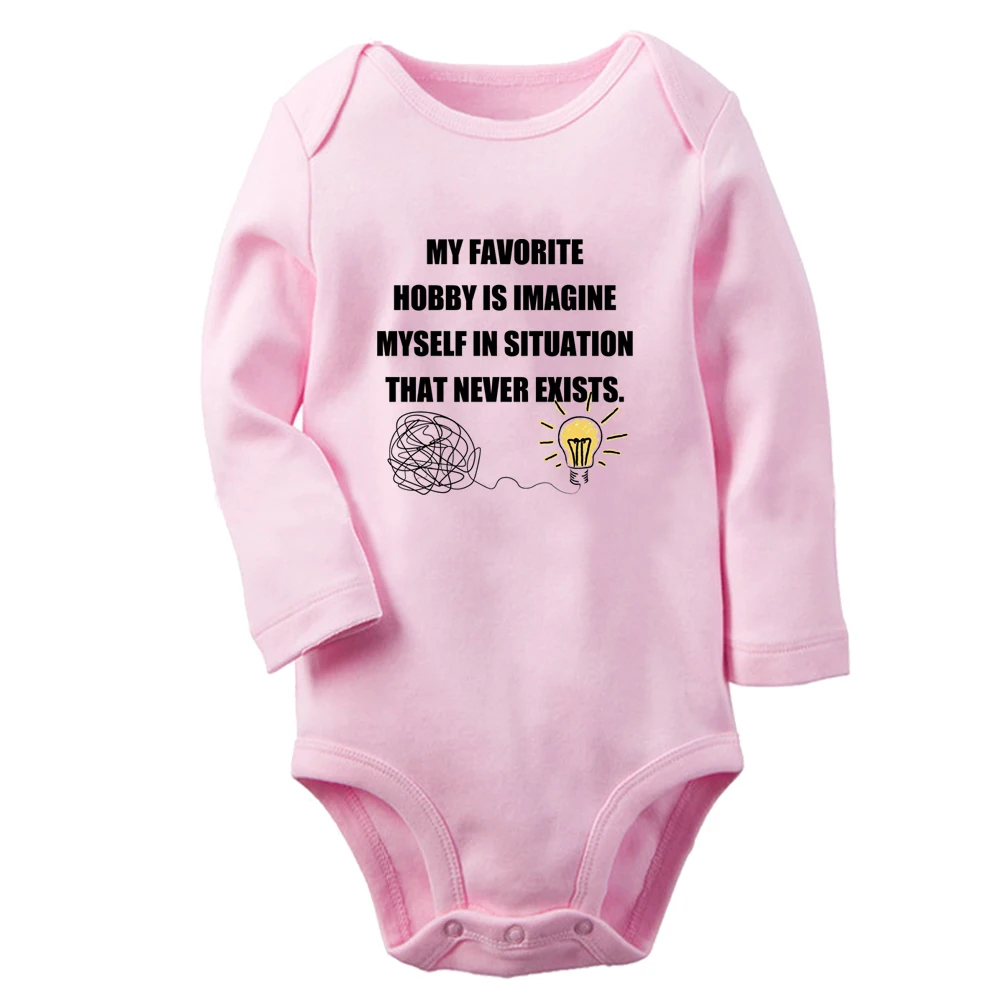 My Favorite Hobby Is Imagine Myself In Situation That Never Exists Cute Baby Rompers Print Bodysuit Kids Long Sleeves Jumpsuit