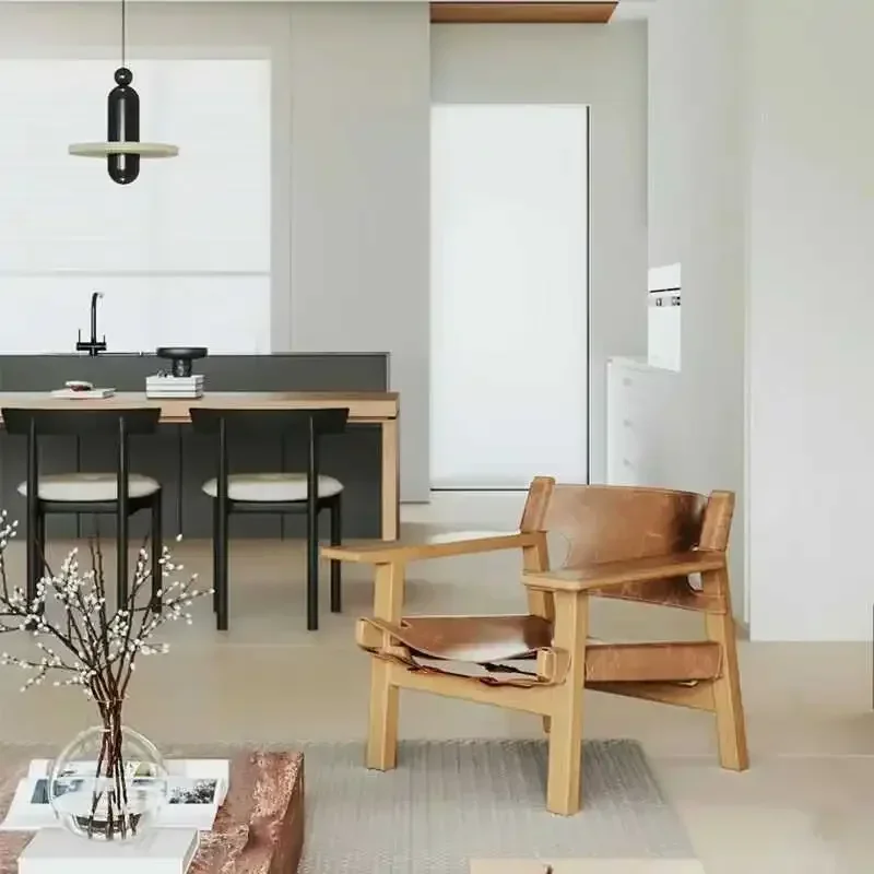 كرسي بذراعين خفيف الوزن لغرفة النوم، كرسي مريح من الجلد، أثاث صالة غرفة المعيشة للبالغين، كسول للاسترخاء، أثاث منزلي إسكندنافي
