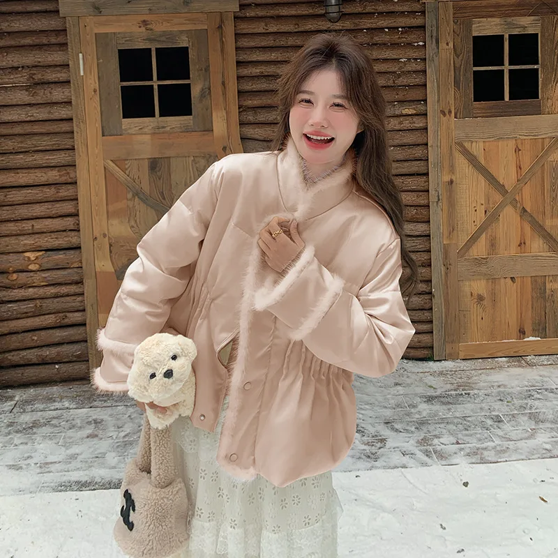 Women's Winter Small Fragrance Style Trend Thickened Coat New Chinese Style Water Rabbit Fur Patchwork Stylish Down Jacket