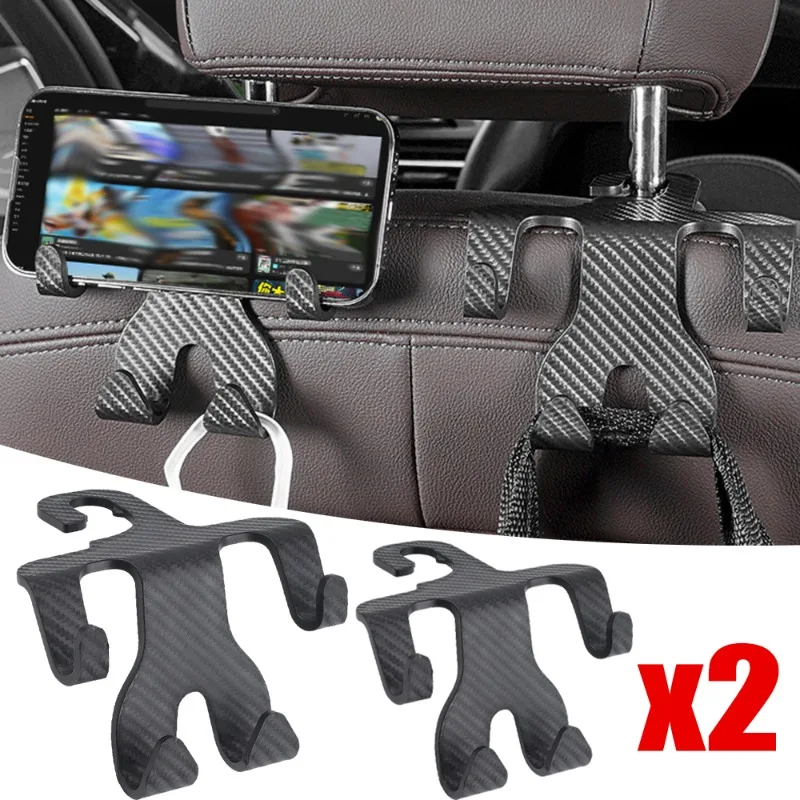 Multifunctional Car Rear Seat Hooks Phone Holder  2-In-1 Back Seat Backrest Hooks Bag Hanging Storage Hook Auto Accessories