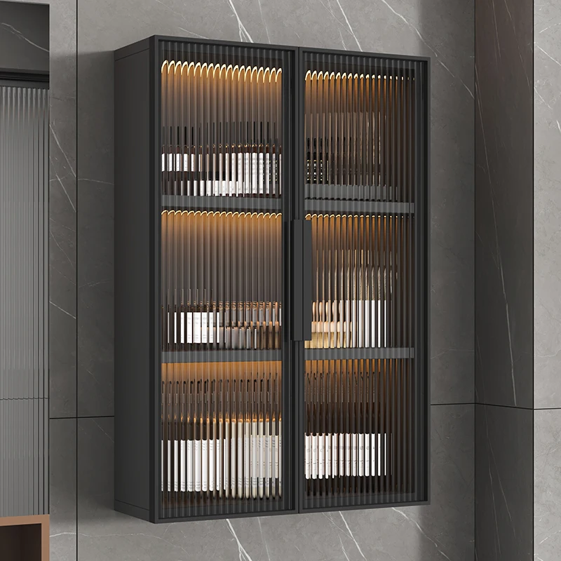 

Wall shelf light luxury minimalist solid wood balcony bathroom restaurant tempered glass toilet storage cabinet