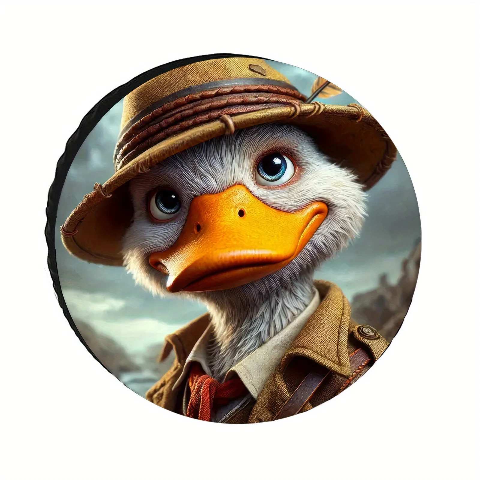 Stylish Cartoon Detective Mr. Duck Pattern, Spare Tire Cover Suitable For Family Cars, SUVs, Off-road Vehicles, RVs, Station Wa