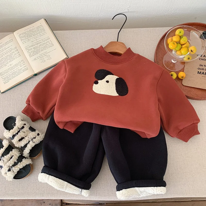 가을 겨울 어린이 소년 스웨터 만화 인쇄 플러스 벨벳 두꺼운 면화 유아 소년 풀오버 어린이 소년 따뜻한상의