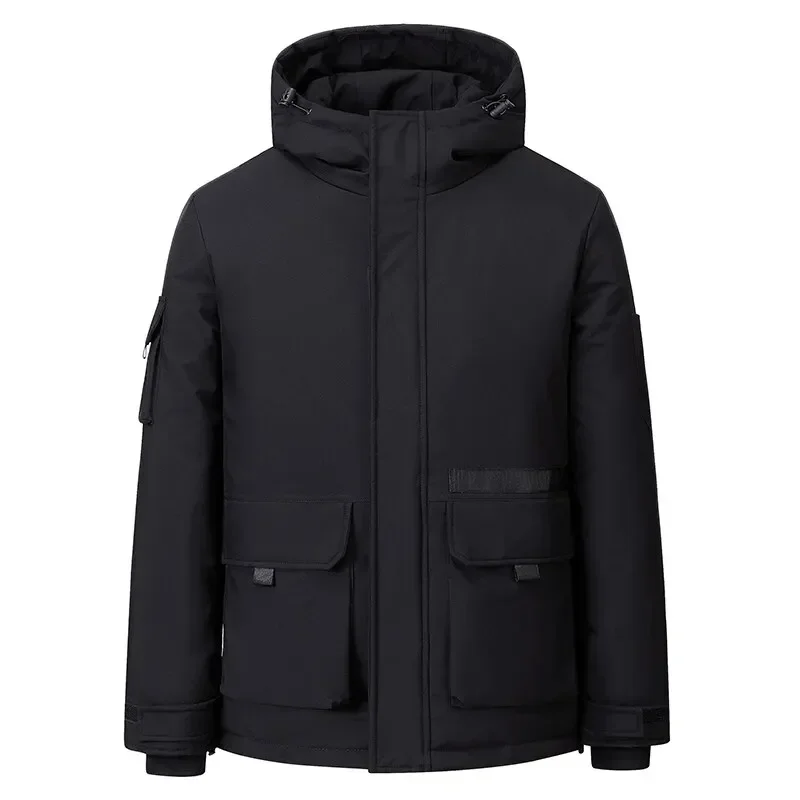 Fashion Hooded Outdoor Down Jacket for Men Windproof Camping Down Coats Solid Color All-match Male Outerwear Winter Thicken Warm