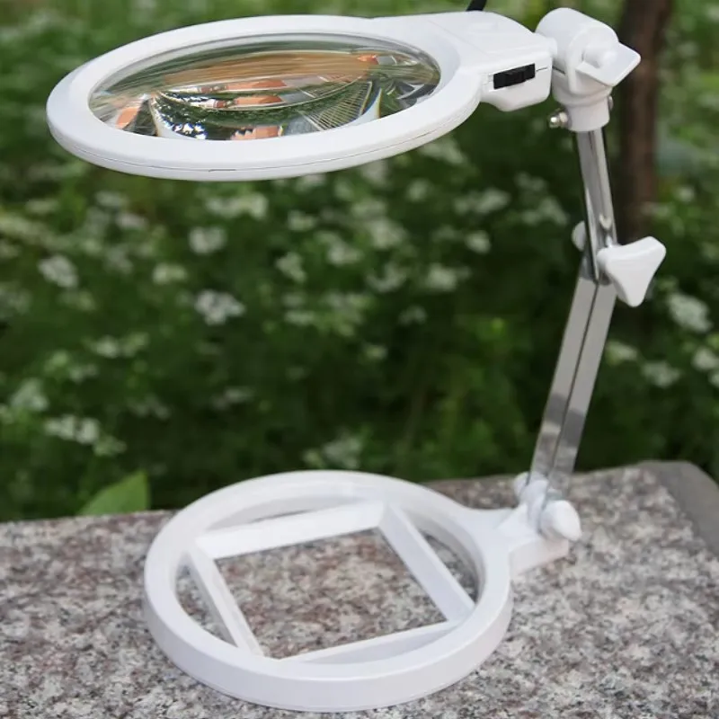 For Handicraft Embroidery Repair Workbench Large Facial Magnifying Glass with LED Lights and Dual Lens Folding Bracket Used view 4