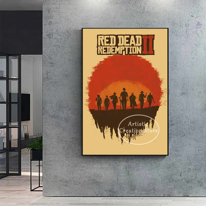 Retro Red Dead Redemption 2 Game Poster Print Canvas Painting HD Wall Art Pictures for Game Room Internet Cafes Wall Home Decor