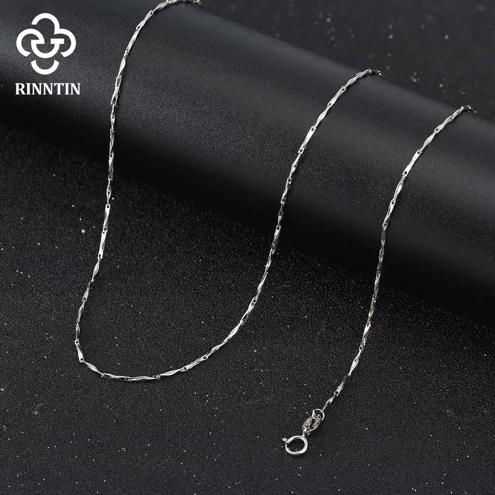 Rinntin 925 Sterling Silver 1.0mm Twist Flake Chain Necklace Fashion Basic Link Chain for Women Silver Dainty Jewelry SC76