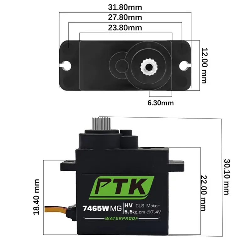 AS96-PTK 7465W MG Micro Digital Servo Metal Gear Motor 5Kg Torque For SCX24 AX24 1/24 Crawler Cars Robots Fixed Wings