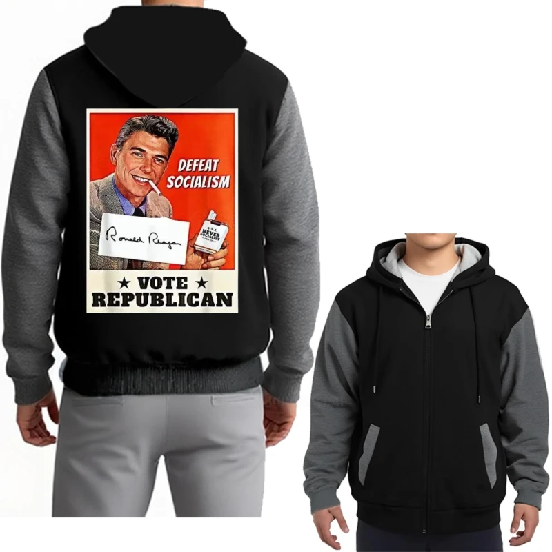 ملابس الرجال رونالد ريغان الهزيمة الاشتراكية التصويت الجمهوري هوديس النساء الذكور خمر الجرافيك هودي لينة القطن البلوز #1