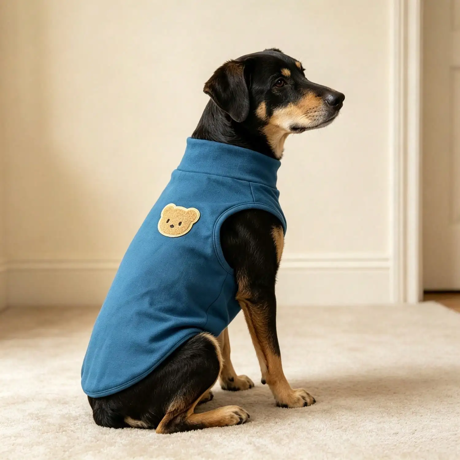 Ärmelloses Rollkragen-Hundeweste für große Hunde, weiche Strickkleidung für Haustiere mit niedlichem Bären-Applikationsaufnäher, warmes Hausoutfit – Detail 29