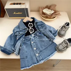 Girls Clothes Suit Denim Skirt Small Coat Set 2023 Spring New Korean Style Baby Girls Fashion Denim Two-piece Set Girl Clothes