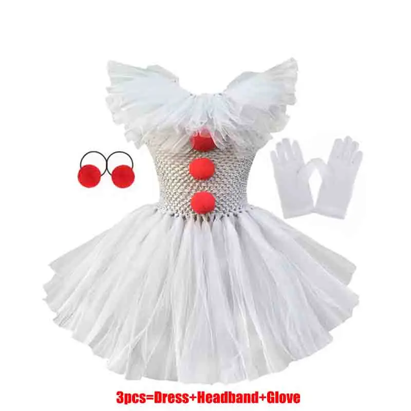 2026 Halloween Evil Clown Tutu Costume for Little Girls Kids Spooky Scary Outfit Full Accessories Set Party Dress Up view 3
