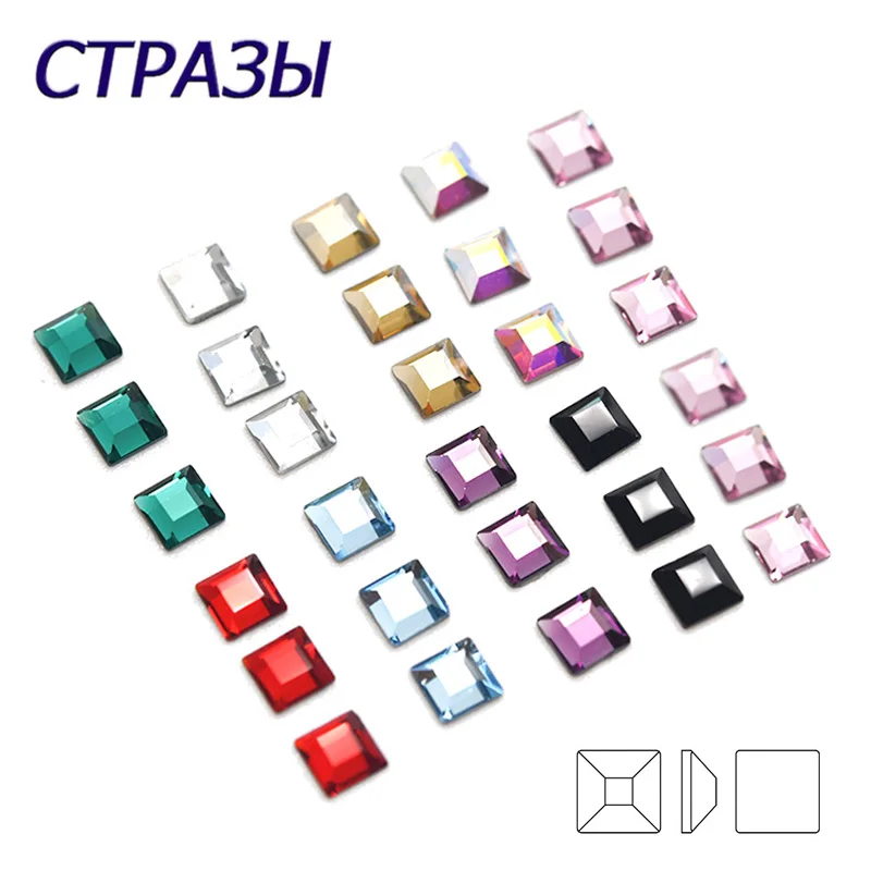 

100pcs Flat Top Square Colorful Nail Charms Rhinestone 3mm Non Hotfix Glitter Beauty for 3D Nails Art DIY Design Decorations