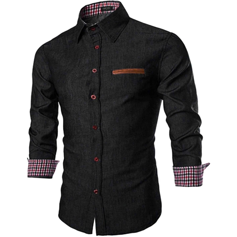 

Men's Casual Dress Shirt Button Down Shirts Long-sleeve Plaid Collar Denim Work Shirt