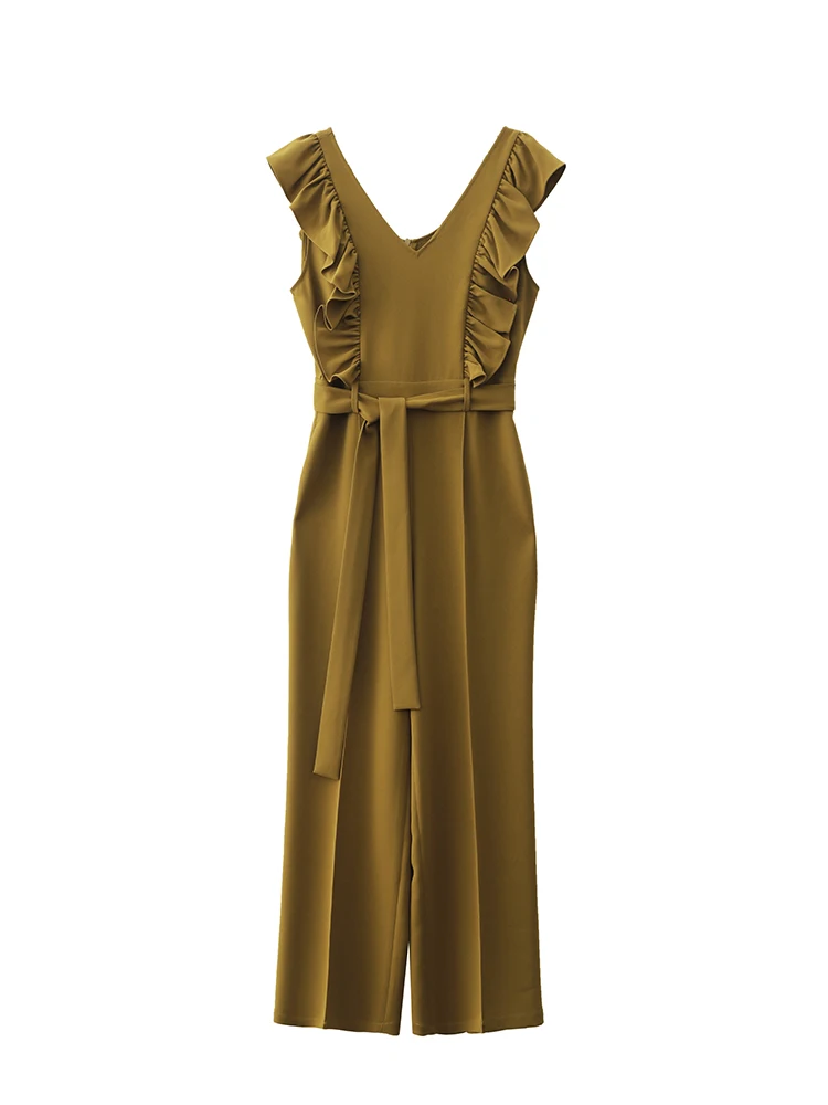 بدلة نسائية من الأسيتات بياقة على شكل V وخصر ضيق وتصميم طويل الساقين، أنيقة وعصرية للصيف مصنوعة من ألياف البوليستر