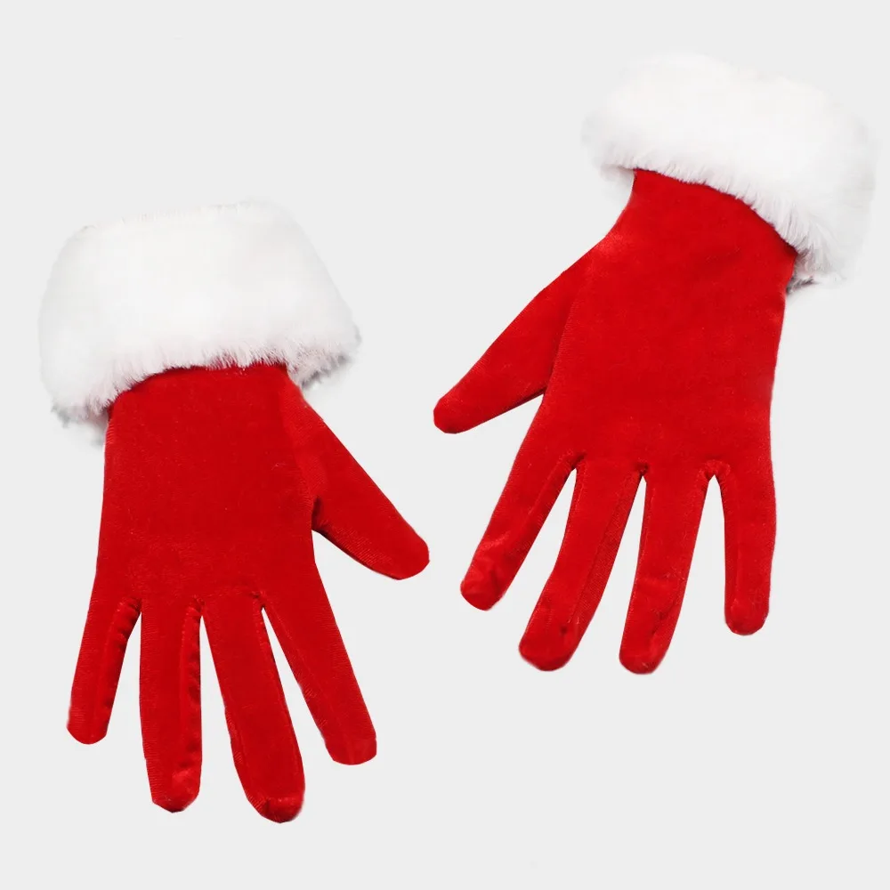 New White Fur Santa Claus Gloves Short Thicken Wool Gloves Windproof Furry Christmas Gloves Festive