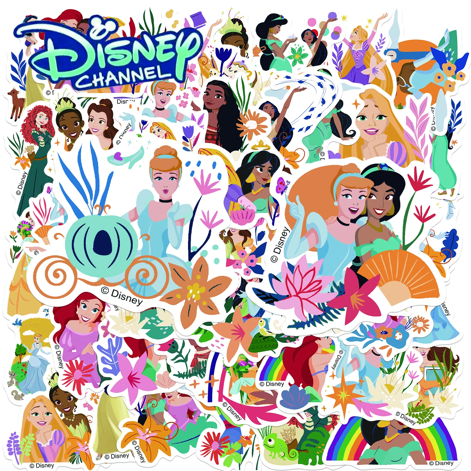 مجموعة ملصقات ديزني 50 قطعة الأميرة 2 لمذكرات الكمبيوتر المحمول والأمتعة ولوح التزلج وشارات كرتونية ممتعة لتزيين الهدايا الكلاسيكية #1