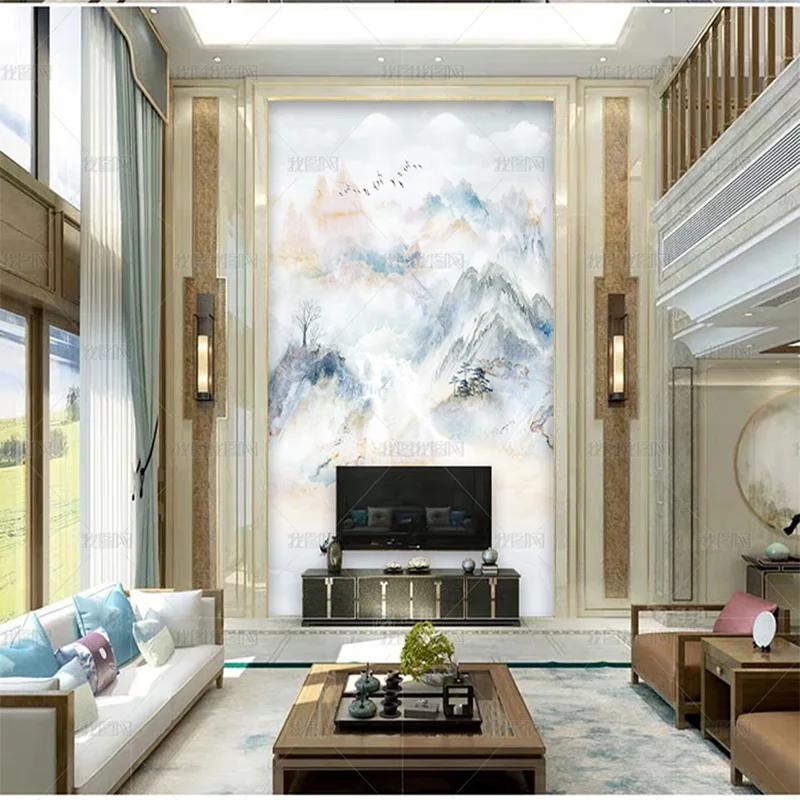 custom 3D Modern simple marble wallpaper mural ink landscape landscape compound building porch TV background wall 8D generous