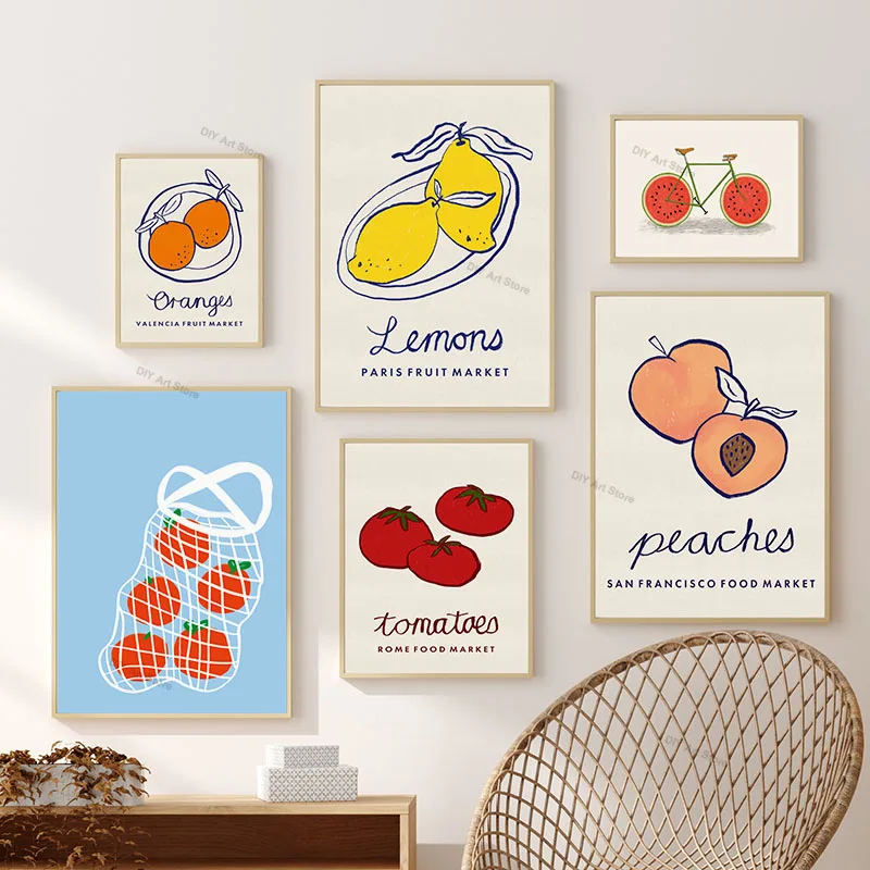 Lemon Orange Peach Tomatoy Abstract Fruit Gallery Poster And Prints Wall Art Canvas Painting Pictures Kitchen Dining Room Decor