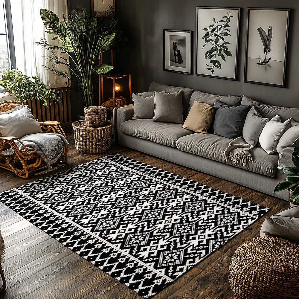 

Boho Area Rug Washable Non Slip Indoor Outdoor Modern Geometric Pattern Accent Rug Living Room Bedroom Floor Mat Home Decor