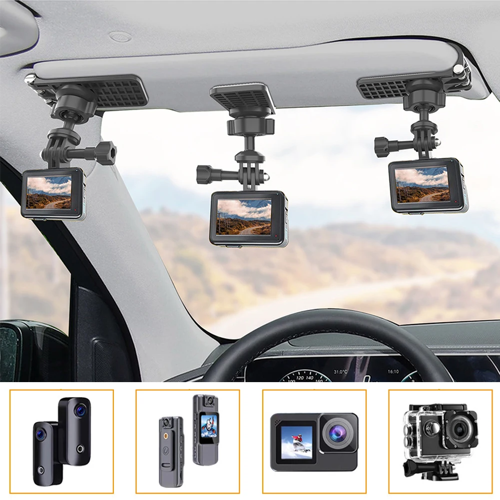 Car Sun Visor Action Camera Mount Bracket 1/4 Inch Car Sun Visor Camera Holder for Osmo Pocket 3 Action 4 Insta360 X3