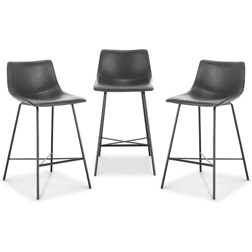 

Набор из 3 барных стульев высотой 24 дюйма - серая искусственная кожа с матовой черной стальной основой