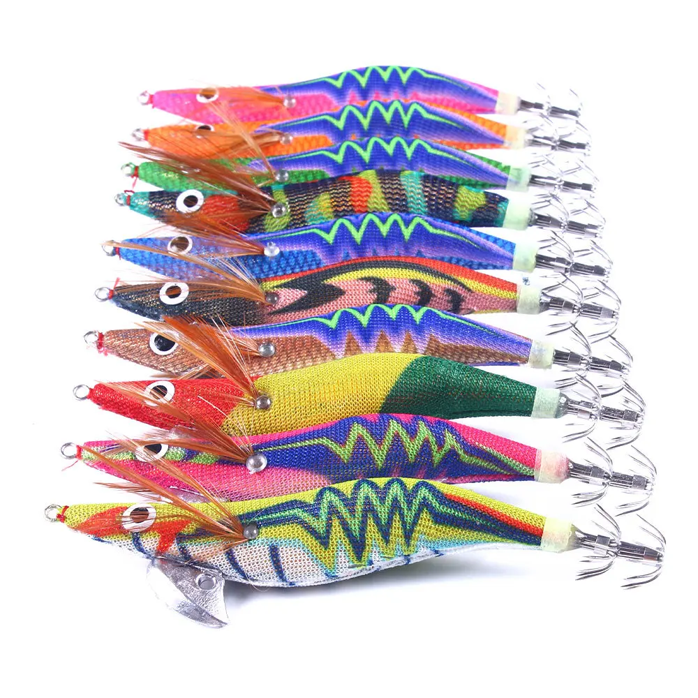 1-2pcs Artificial Squid Hook Jigs Fishing Lure Noctilucent Squid Cuttlefish Jigs Lures Spinnerbait Wood Shrimp 12.2g 14.2g