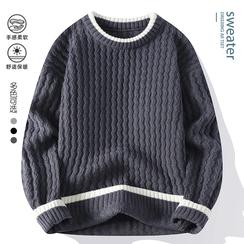 Men sweater youth Thick Warm wool pullovers Men's Fashion Long Sleeve Sweaters 2024 Autumn/Winter Loose Knittwears M-4XL